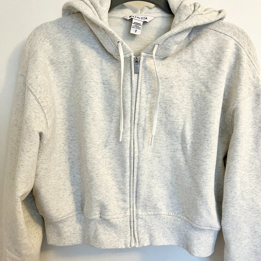Athleta Forever Fleece Crop Full Zip Hoodie Size S – Fog Gray Heather